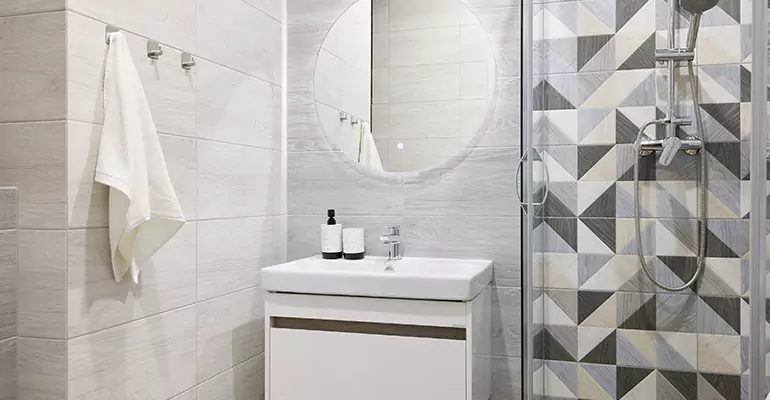 Modern Small Bathroom Walk-In Shower Remodel in Norwalk
